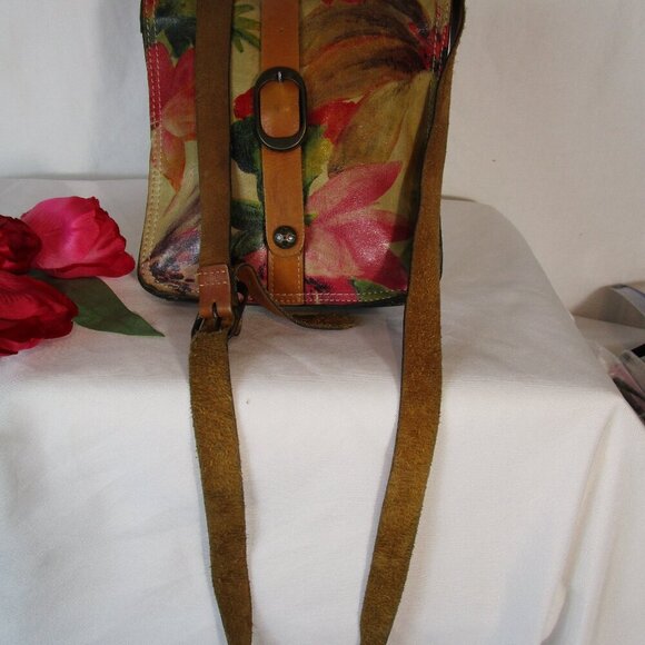 Patricia Nash Venezia Pouch Leather Canvas Floral Tote Posh Party Host Pick VGUC - Picture 8 of 15